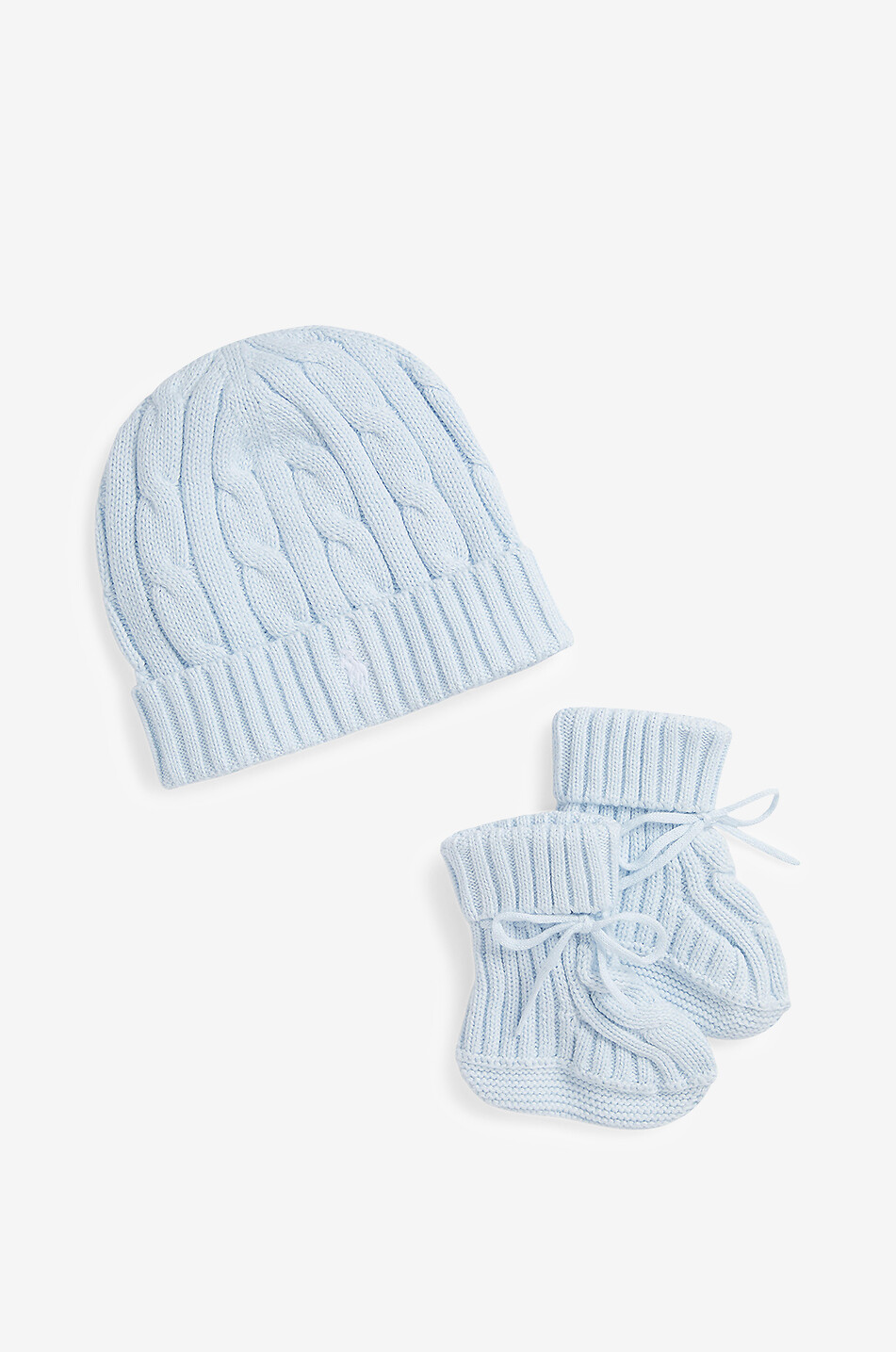 POLO RALPH LAUREN Coffret bébé bonnet et chaussons en maille torsadée Bébé BLEU CLAIR 1