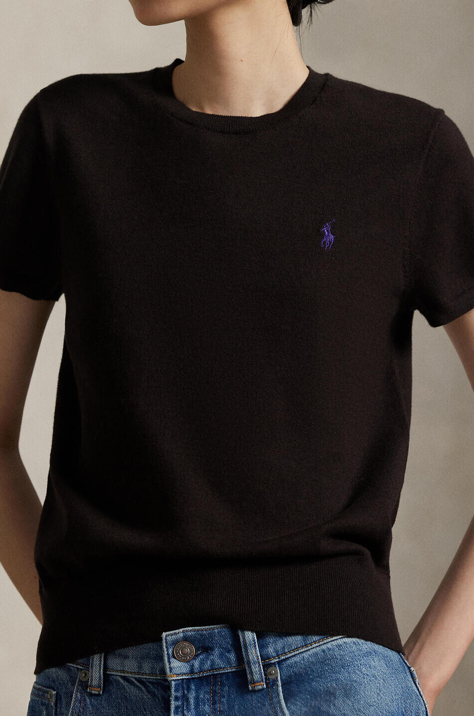 POLO RALPH LAUREN Pony fine-gauge cotton short-sleeved crewneck jumper Women DARK BROWN 7