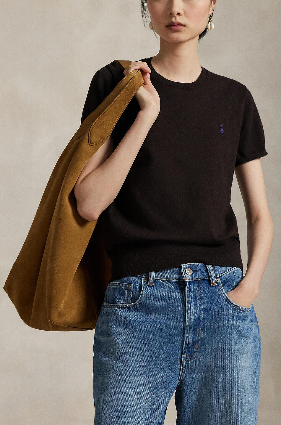 POLO RALPH LAUREN Pony fine-gauge cotton short-sleeved crewneck jumper Women DARK BROWN 9