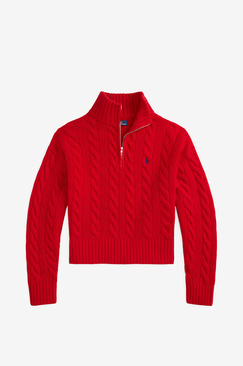 POLO RALPH LAUREN Pony half-zip cable-knit jumper in wool and cashmere Women MEDIUM RED 1