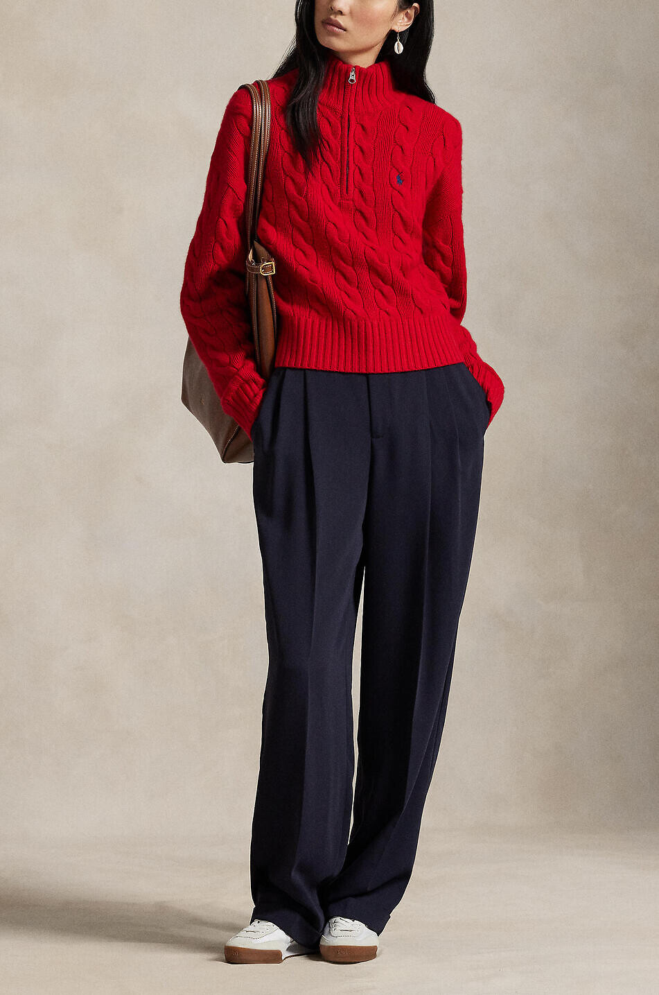 POLO RALPH LAUREN Pony half-zip cable-knit jumper in wool and cashmere Women MEDIUM RED 6