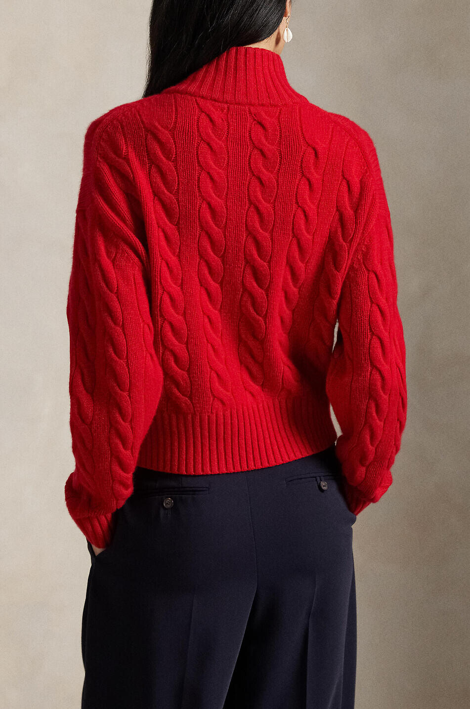 POLO RALPH LAUREN Pony half-zip cable-knit jumper in wool and cashmere Women MEDIUM RED 2