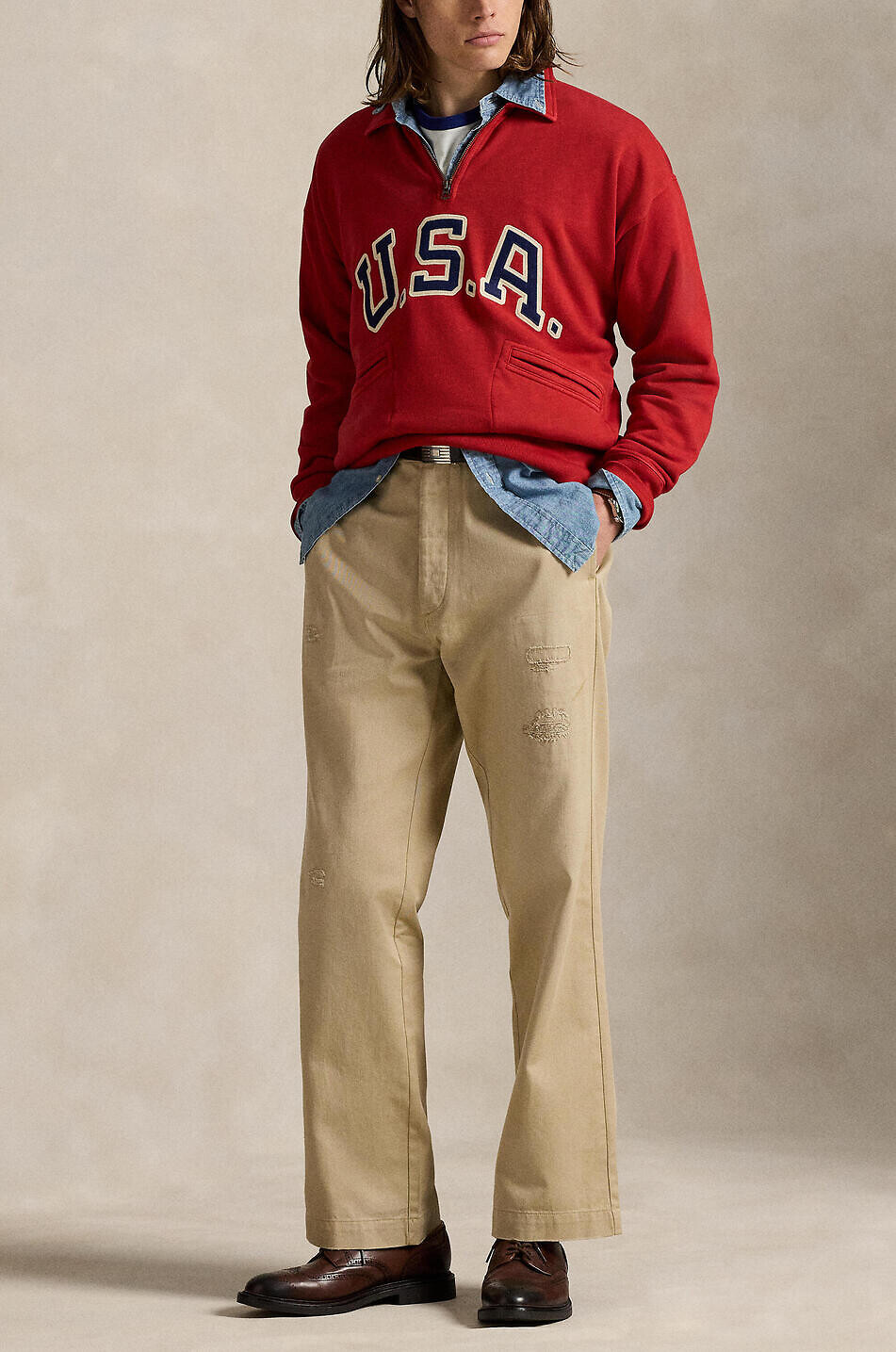 POLO RALPH LAUREN Sweatshirt mit Stehkragen und Zip Vintage Fit USA Herren DUNKELROT 2