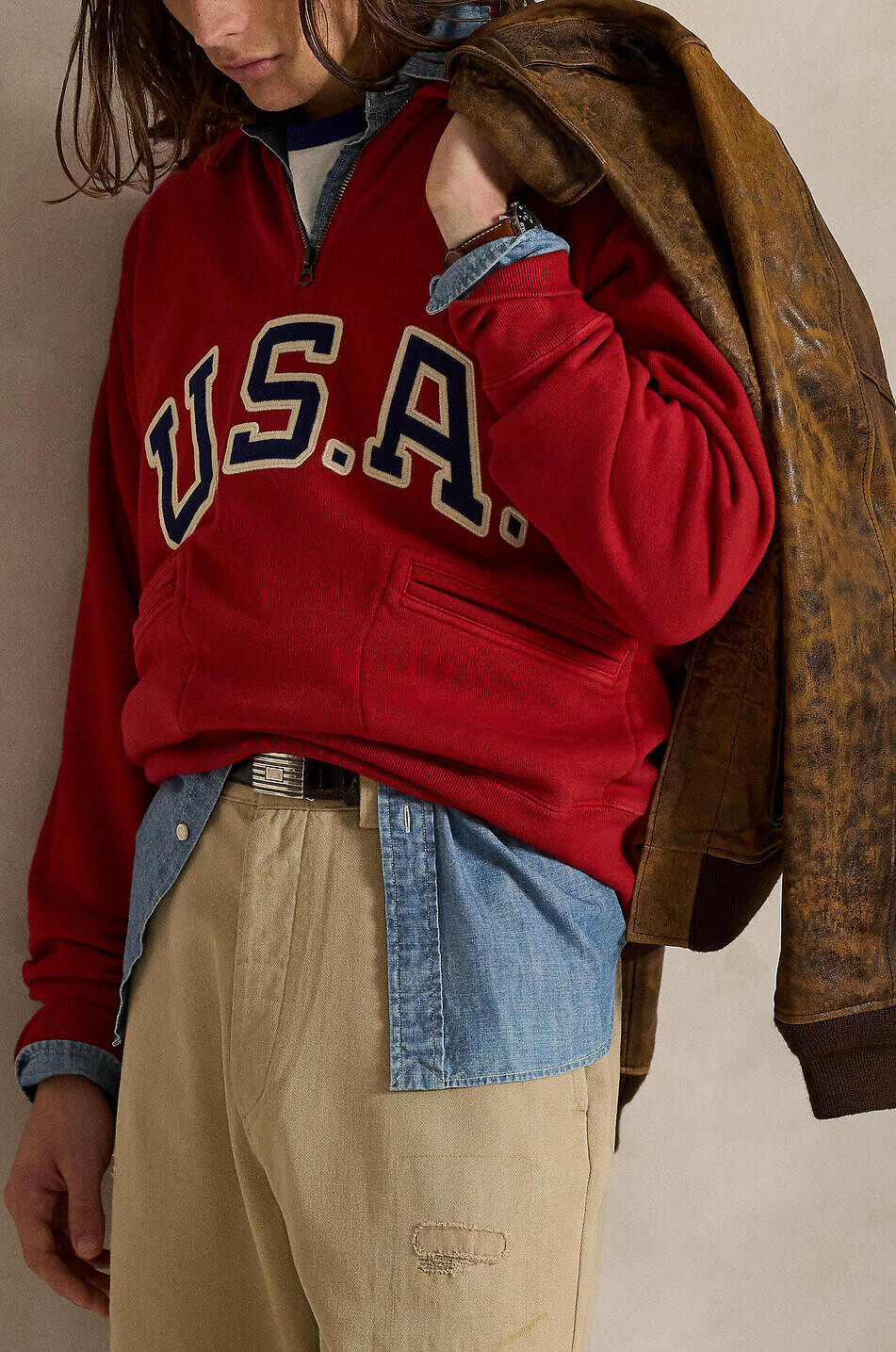 POLO RALPH LAUREN Sweatshirt mit Stehkragen und Zip Vintage Fit USA Herren DUNKELROT 4