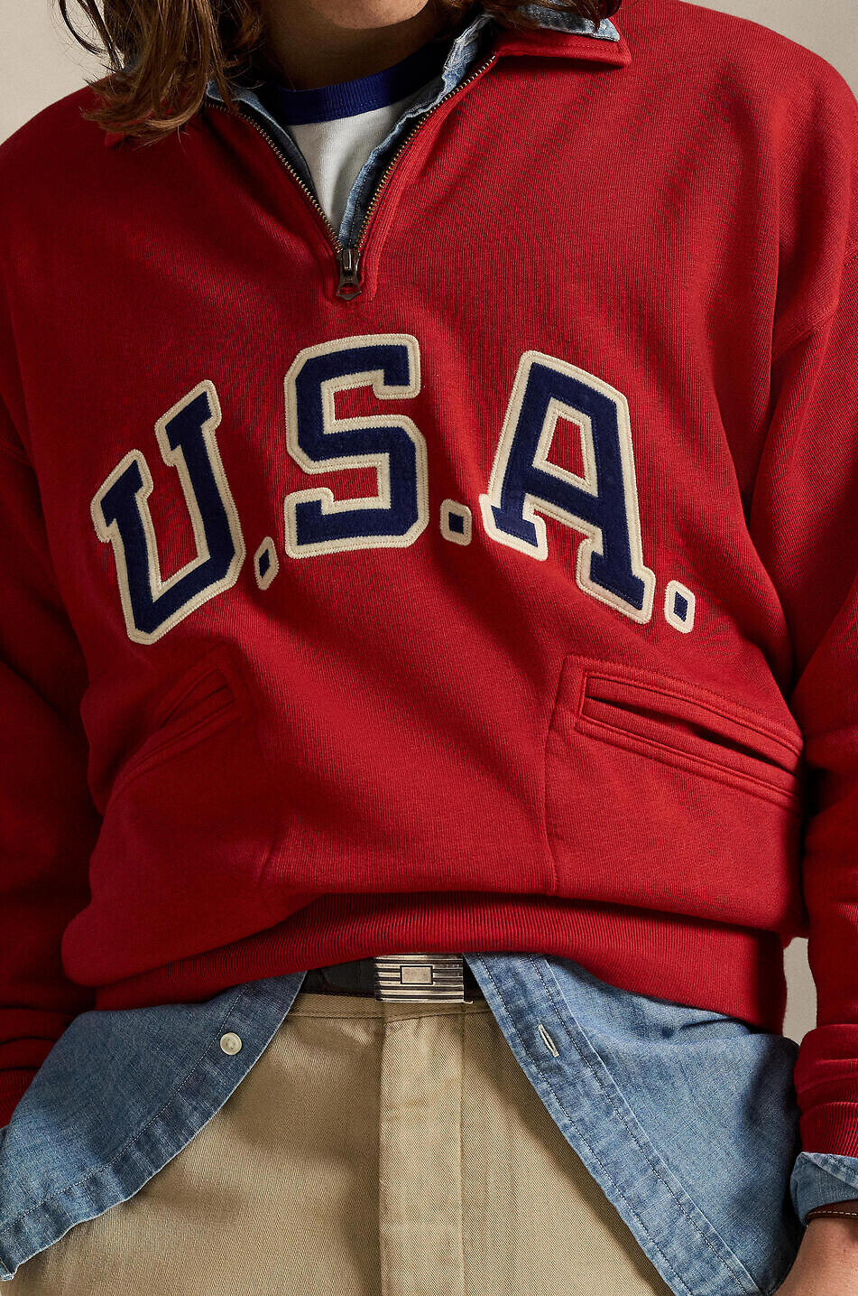 POLO RALPH LAUREN Sweatshirt mit Stehkragen und Zip Vintage Fit USA Herren DUNKELROT 5