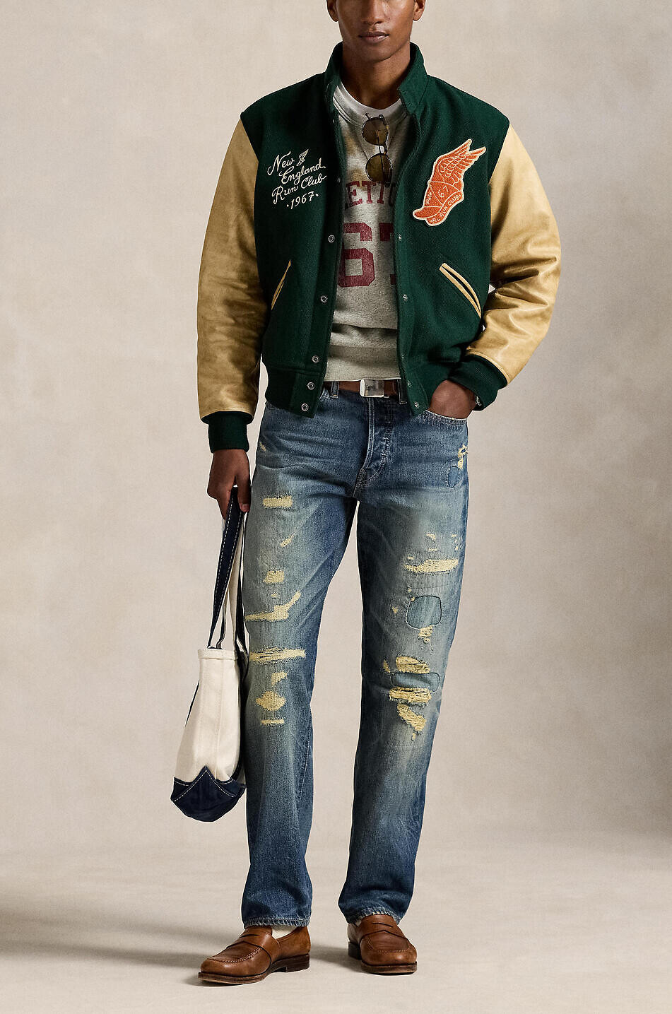 POLO RALPH LAUREN Veste universitaire en laine et cuir New England Run Club Homme VERT FONCÉ 2