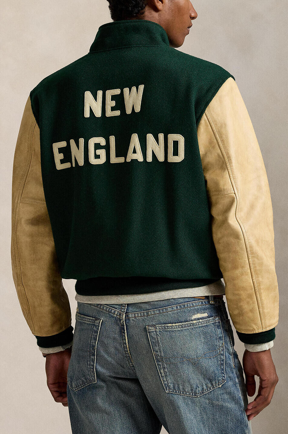 POLO RALPH LAUREN Veste universitaire en laine et cuir New England Run Club Homme VERT FONCÉ 3