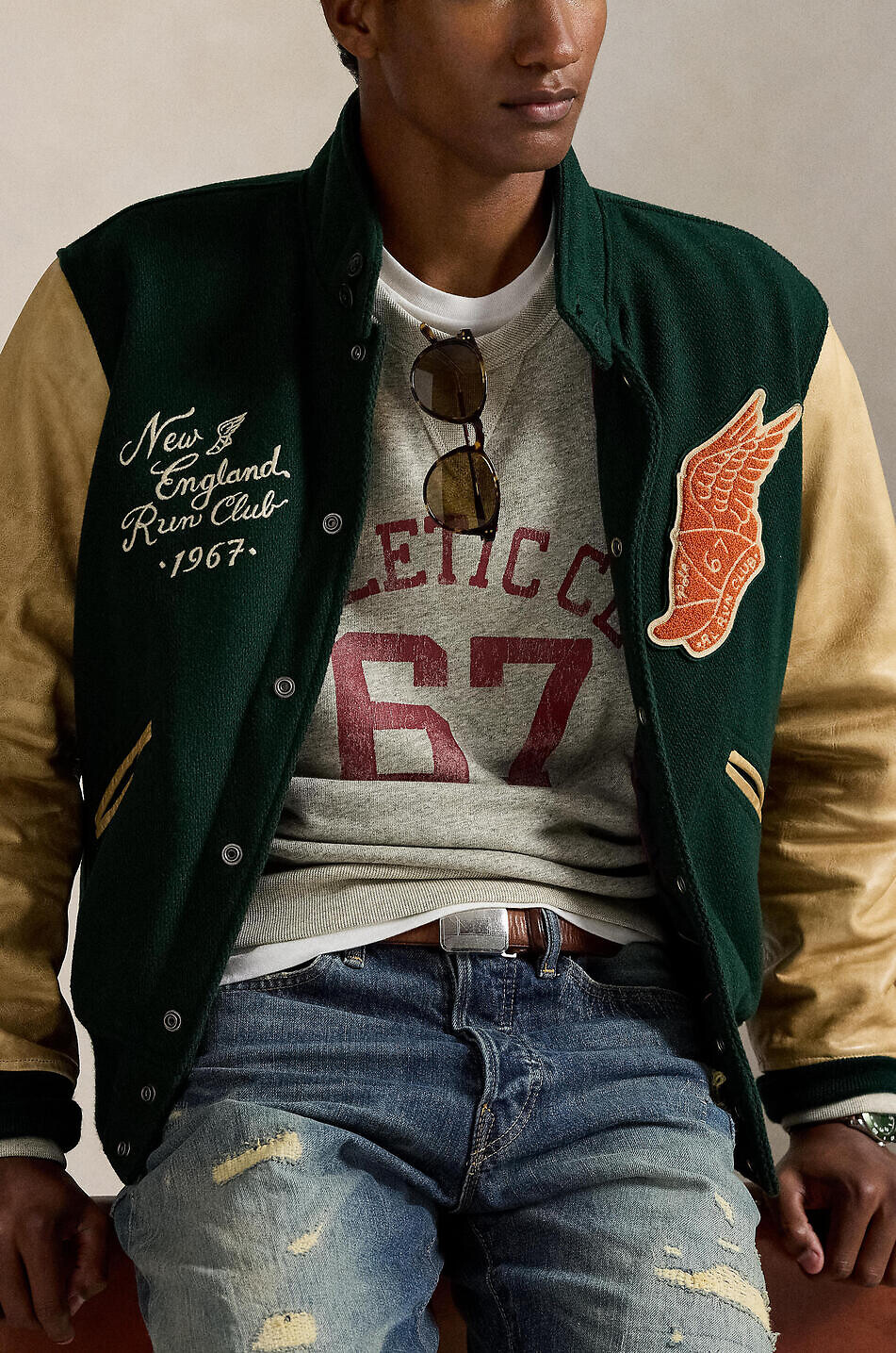 POLO RALPH LAUREN Veste universitaire en laine et cuir New England Run Club Homme VERT FONCÉ 5