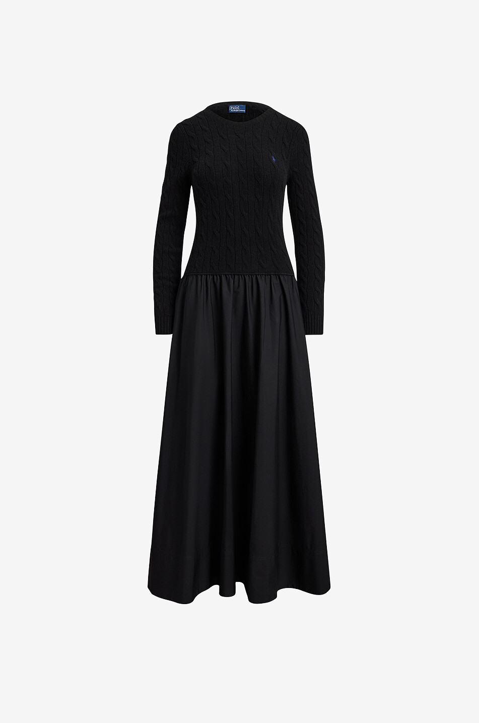 Pony long cable-knit and poplin dress