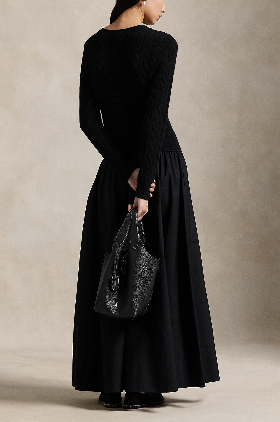 POLO RALPH LAUREN Pony long cable-knit and poplin dress Women BLACK 3