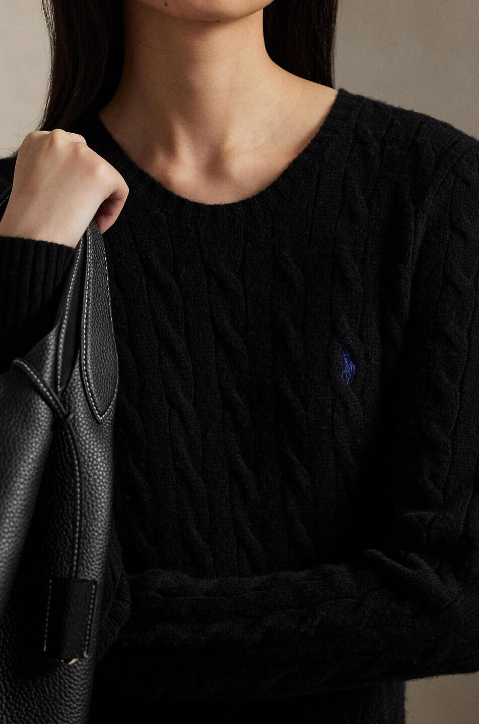 POLO RALPH LAUREN Pony long cable-knit and poplin dress Women BLACK 4