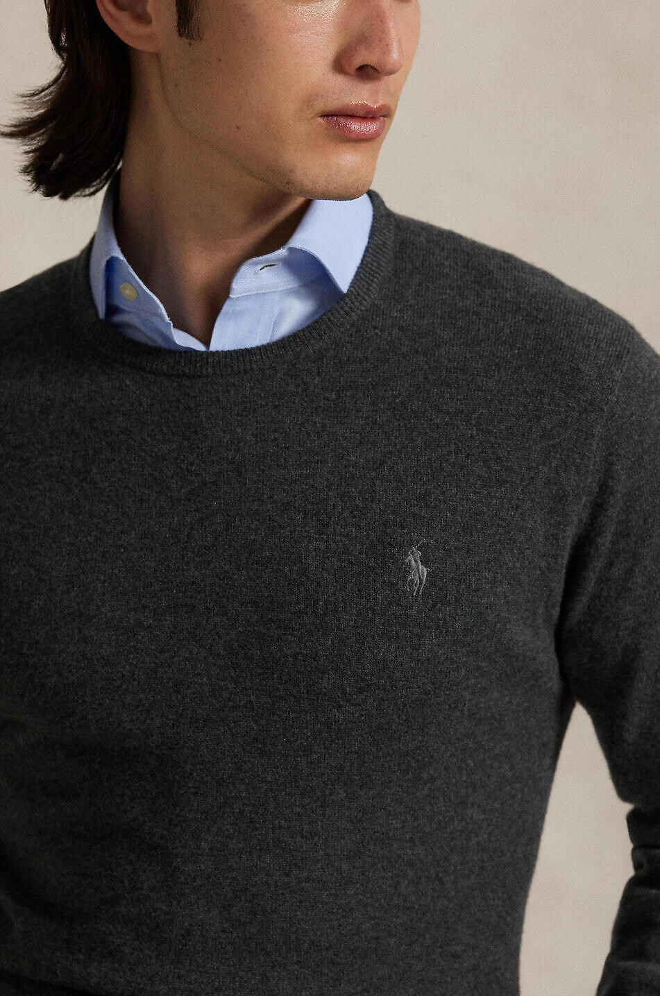 POLO RALPH LAUREN Pony crewneck fine-gauge wool jumper Men DARK GREY 7