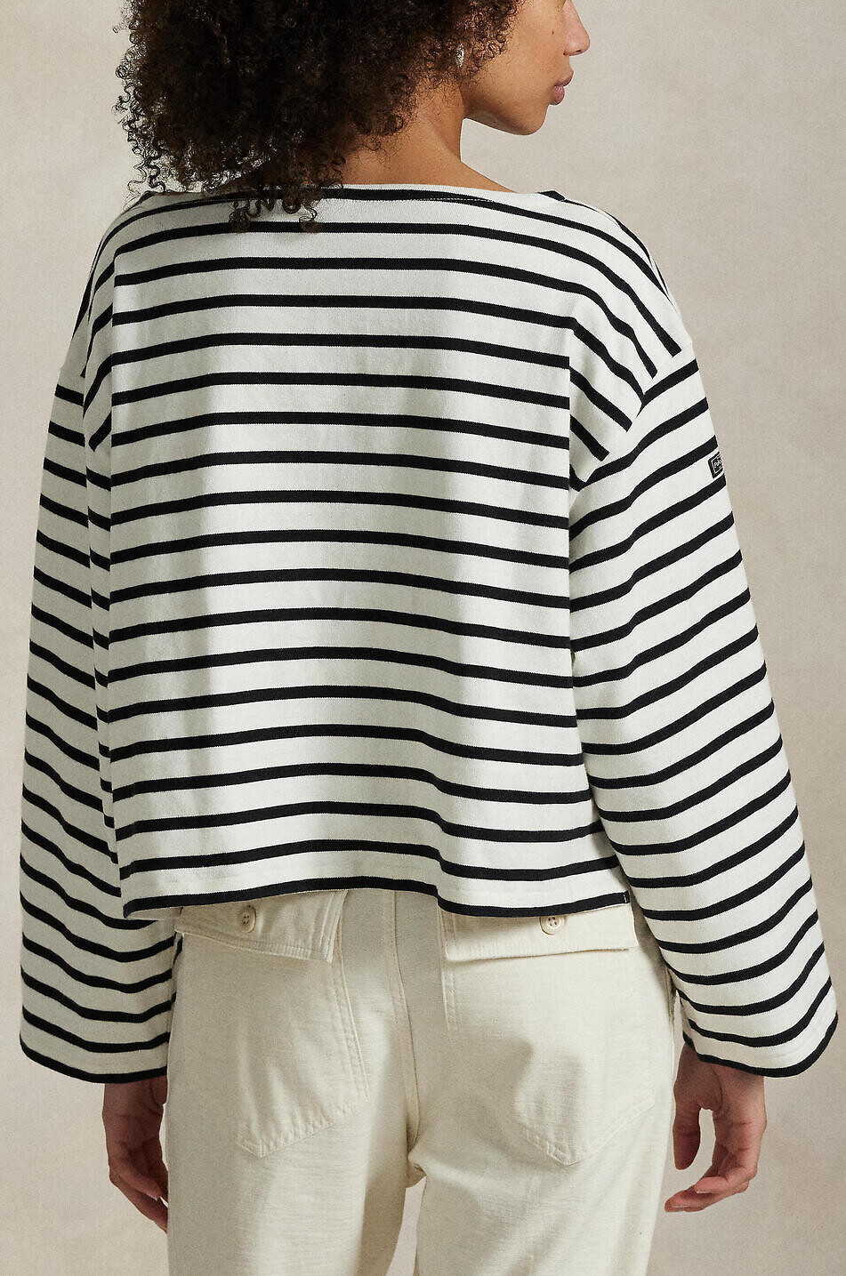 POLO RALPH LAUREN Boxy 3/4 sleeve Mariner T-shirt Women BLACK 3