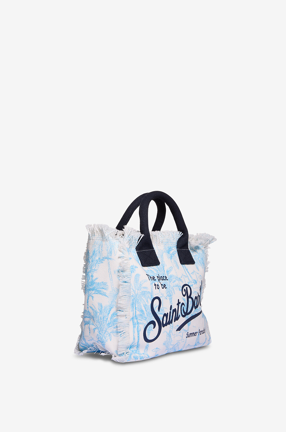 MC2 SAINT BARTH Mini cabas en coton fille Colette Palm Trees Fille BLEU 2