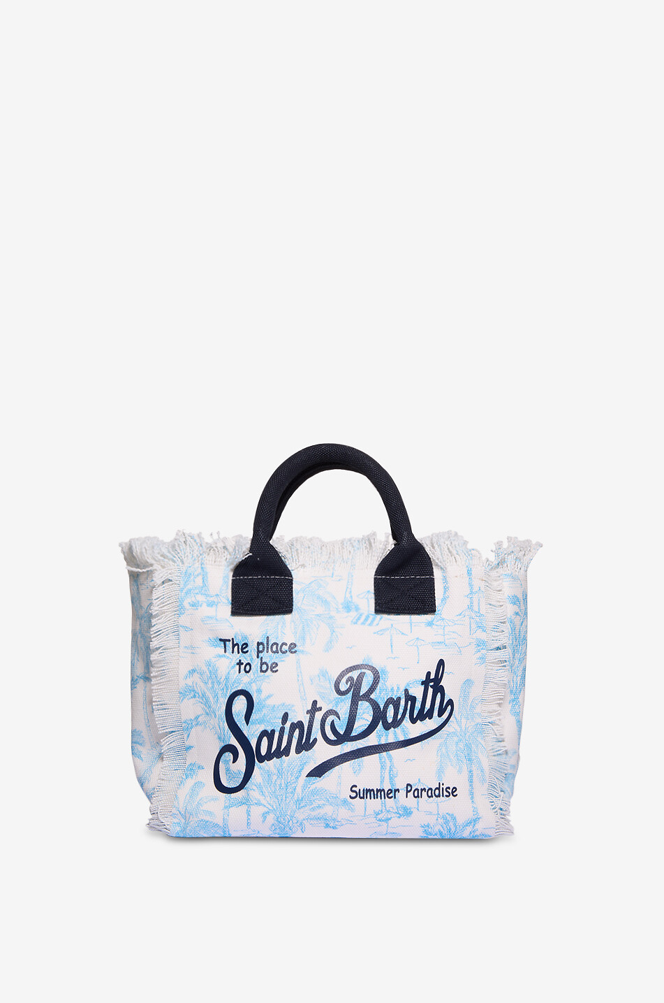 MC2 SAINT BARTH Mini cabas en coton fille Colette Palm Trees Fille BLEU 3