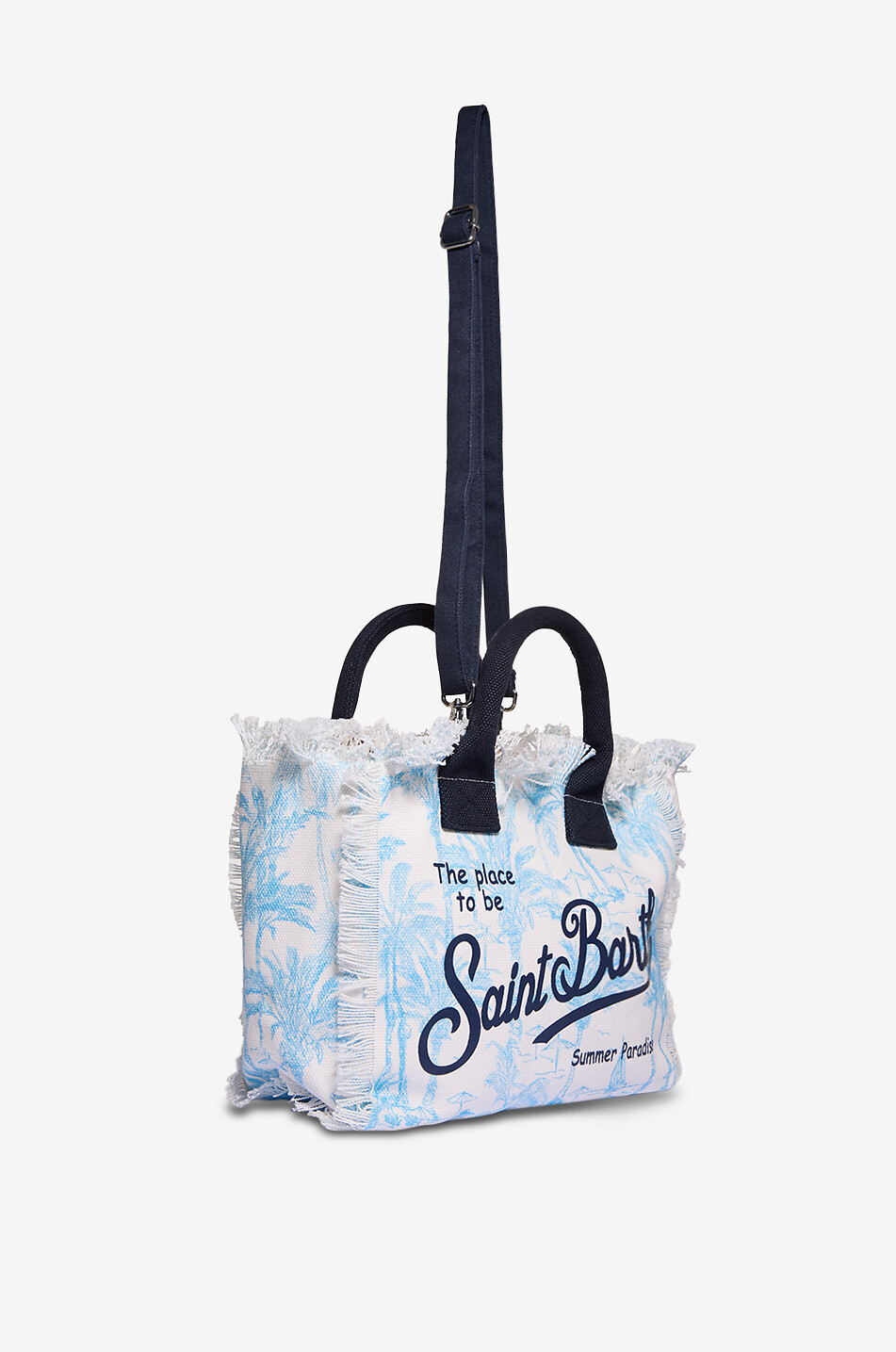 MC2 SAINT BARTH Mini cabas en coton fille Colette Palm Trees Fille BLEU 5
