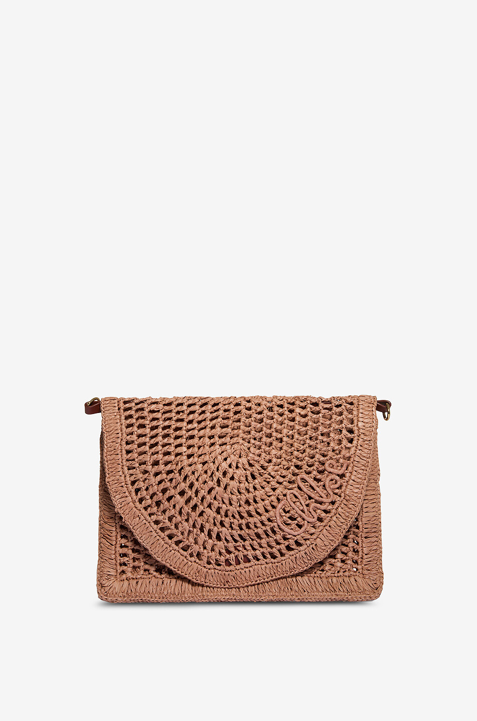 CHLOE Sac porté épaule plat en raphia et cuir Summer Banana Pouch Femme BEIGE 1
