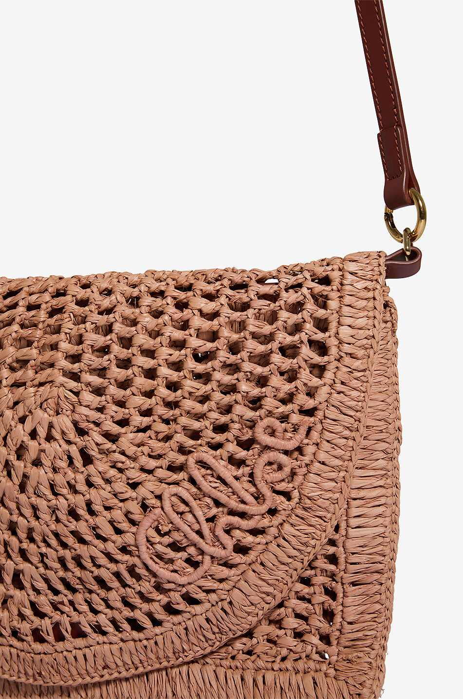 CHLOE Sac porté épaule plat en raphia et cuir Summer Banana Pouch Femme BEIGE 5