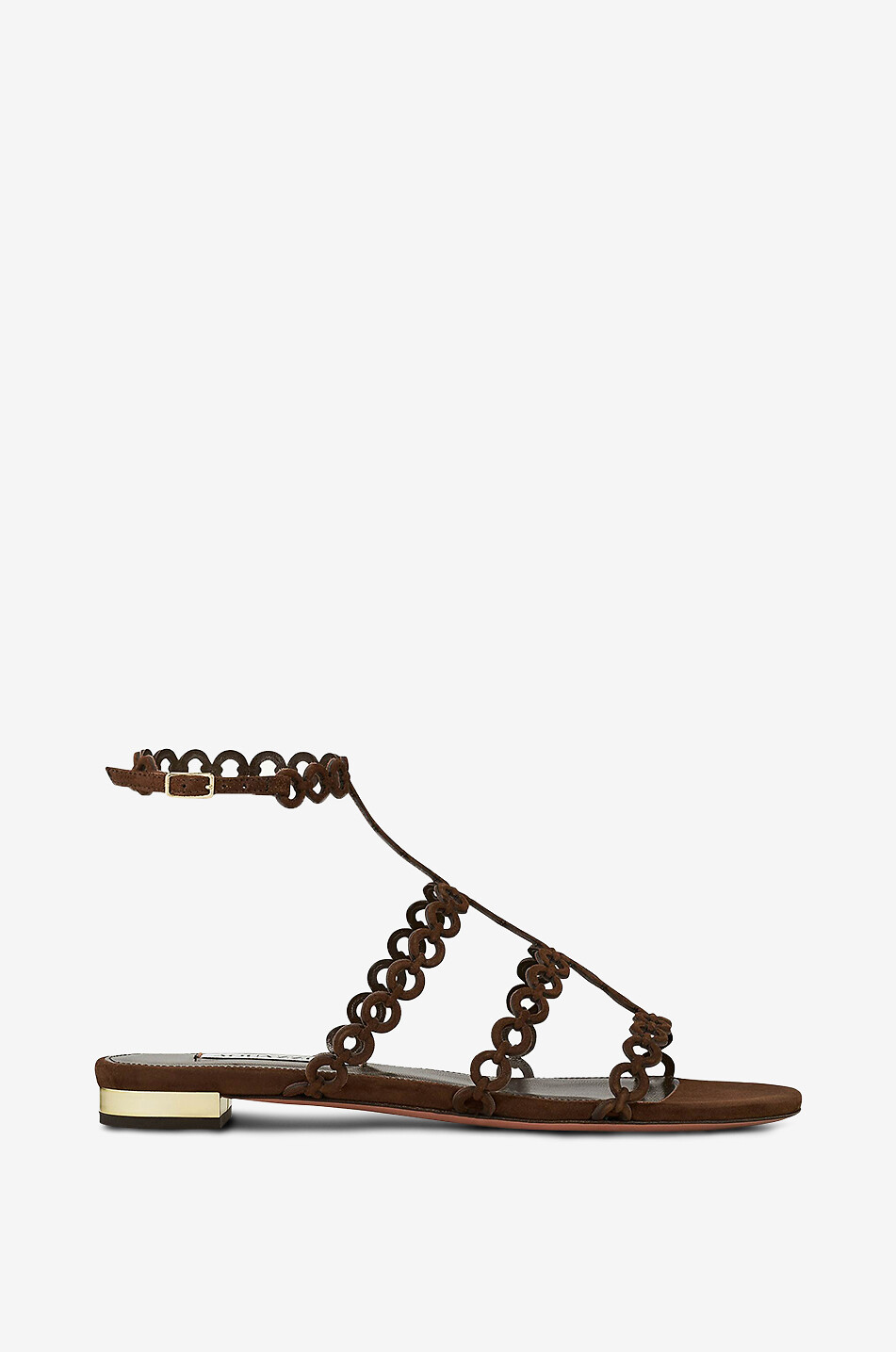 AQUAZZURA Infinity suede chain flat sandals Women DARK BROWN 2
