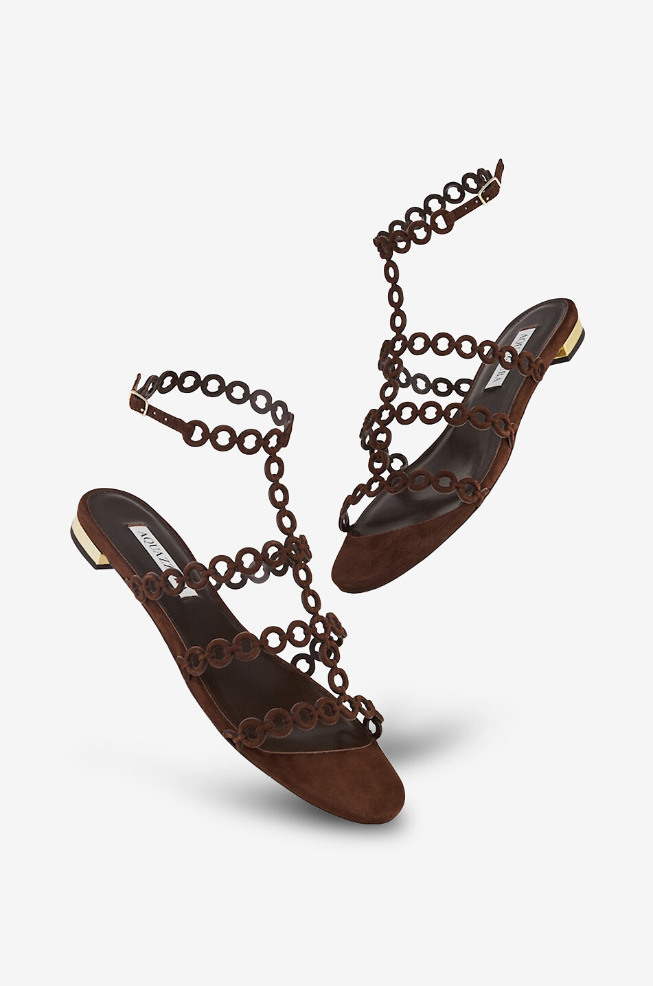 AQUAZZURA Infinity suede chain flat sandals Women DARK BROWN 3