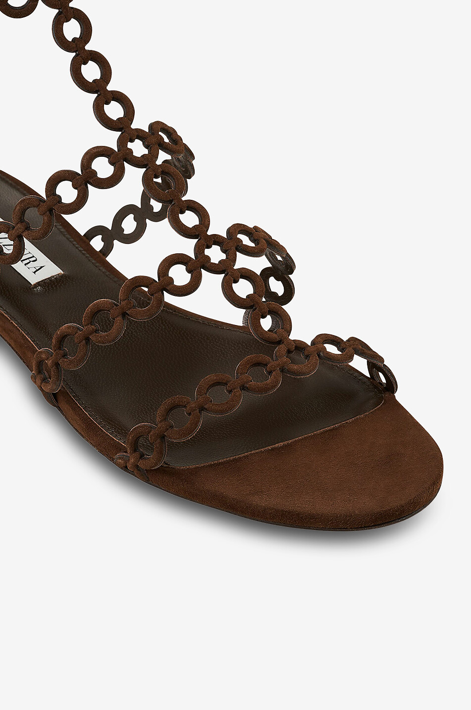 AQUAZZURA Infinity suede chain flat sandals Women DARK BROWN 5