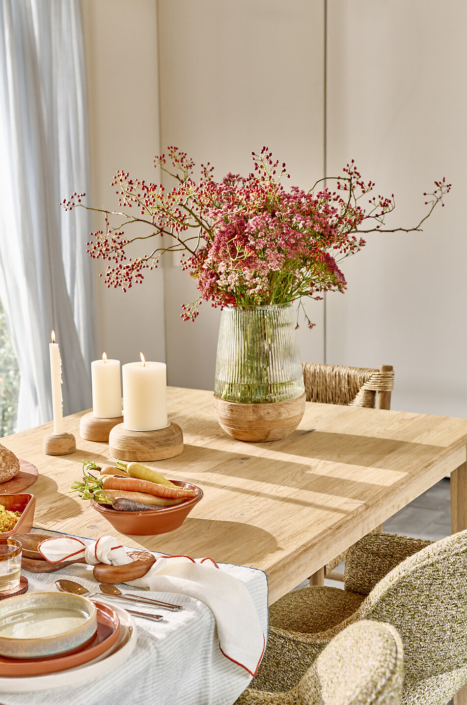 POMAX Porte-bougie en bois Arbre Maison BEIGE 2