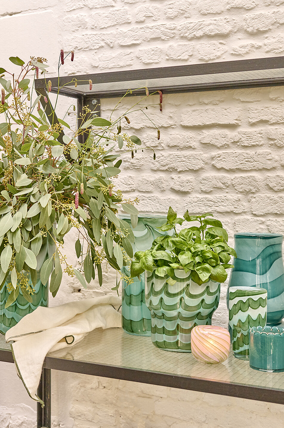 POMAX Vase en verre décoratif Waves Maison VERT 2