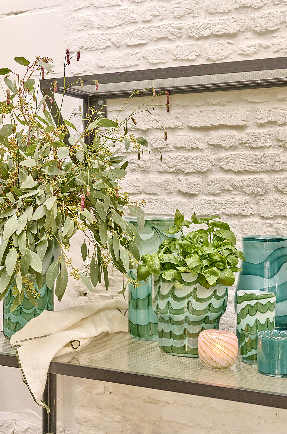 POMAX Vase en verre Waves Maison VERT 2