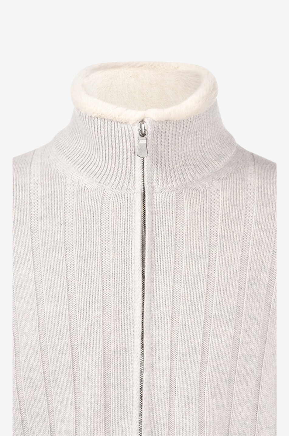 GRAN SASSO Cashmere full-zip cardigan with faux fur lining Men LIGHT GREY 5
