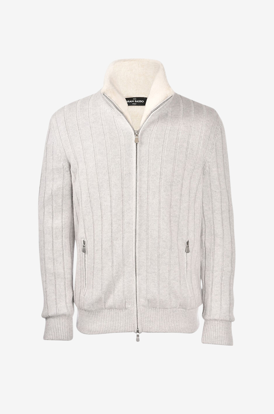 GRAN SASSO Cashmere full-zip cardigan with faux fur lining Men LIGHT GREY 1