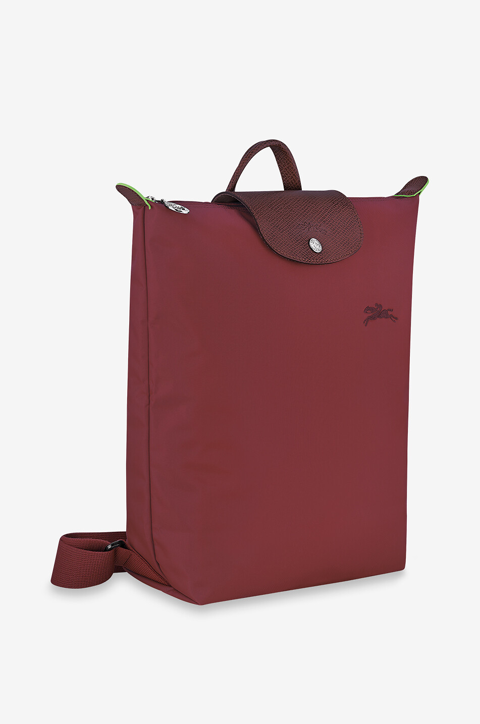 LONGCHAMP Sac à dos en toile et cuir de Russie Le Pliage Green M Femme ROUGE FONCÉ 2