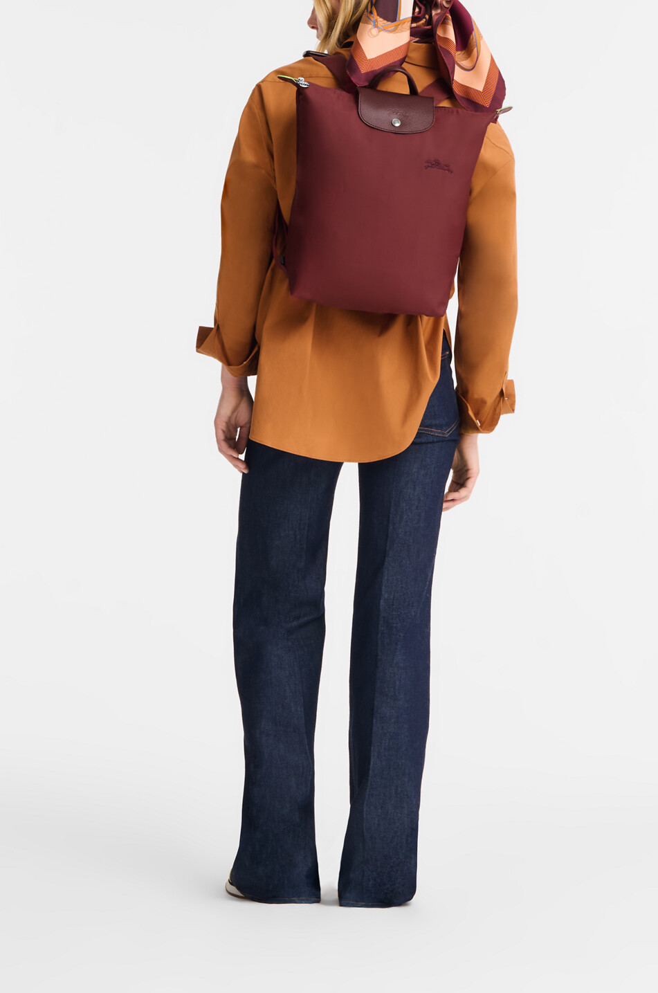 LONGCHAMP Sac à dos en toile et cuir de Russie Le Pliage Green M Femme ROUGE FONCÉ 3