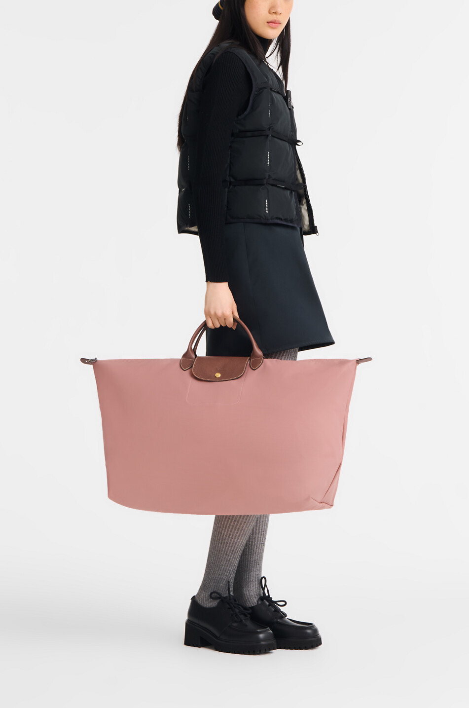 LONGCHAMP Sac de voyage en toile et cuir de Russie Le Pliage Original M Femme ROSE CLAIR 3