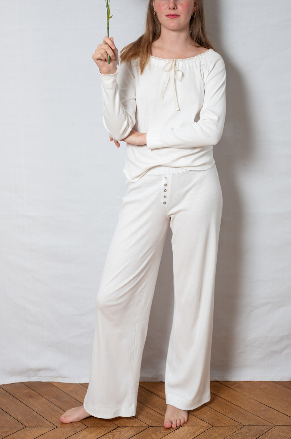 LALIDE A PARIS Top à manches longues en dentelle à ruban Femme BLANC 3