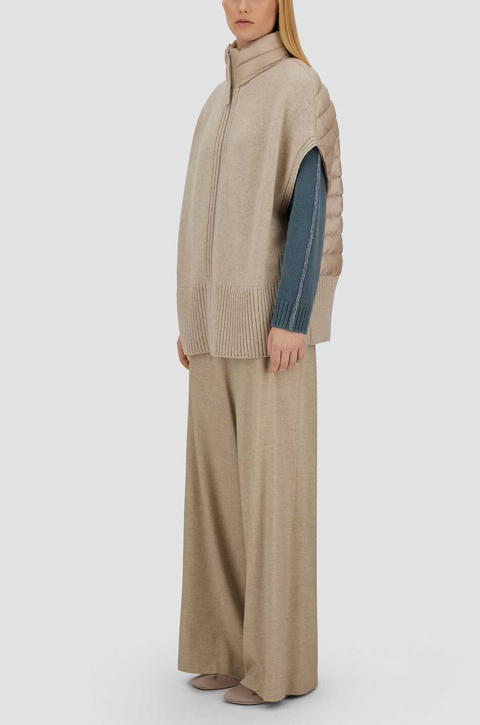 HERNO Poncho en maille et nylon Ultralight Resort Femme Beige clair 5