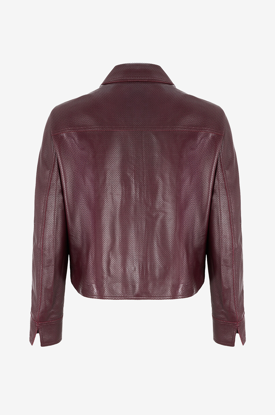 AKRIS PUNTO Veste chemise raccourcie en cuir Pin Dot Femme ROUGE FONCÉ 2