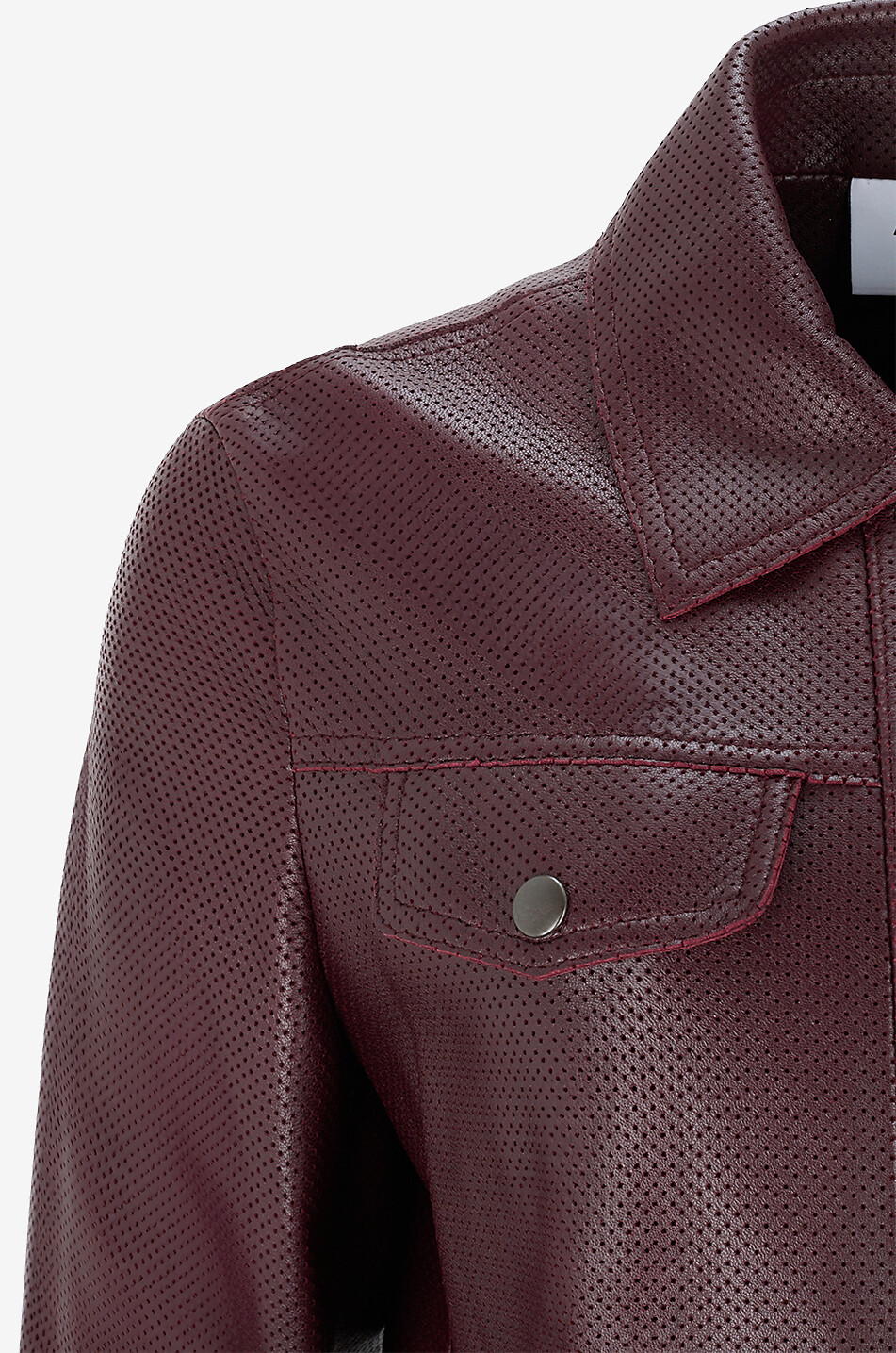 AKRIS PUNTO Veste chemise raccourcie en cuir Pin Dot Femme ROUGE FONCÉ 3