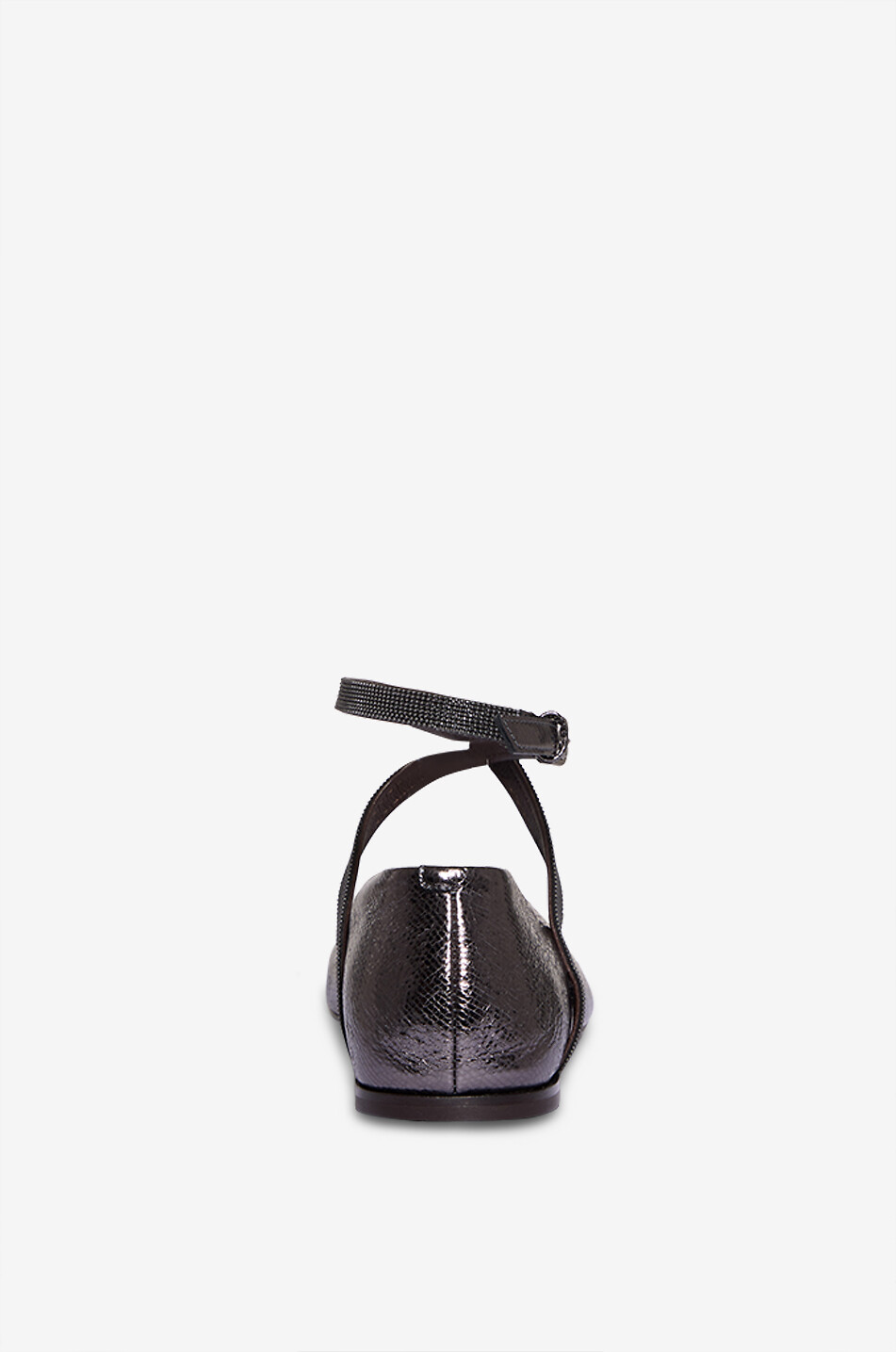BRUNELLO CUCINELLI Genarbte Metallic-Leder-Ballerinas mit Knöchelriemen Monile Damen SCHWARZ 3