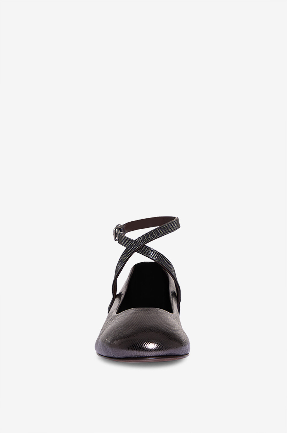 BRUNELLO CUCINELLI Genarbte Metallic-Leder-Ballerinas mit Knöchelriemen Monile Damen SCHWARZ 4