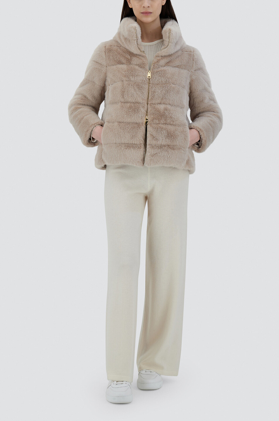 HERNO Resort Mink faux fur short padded jacket Women BEIGE 3