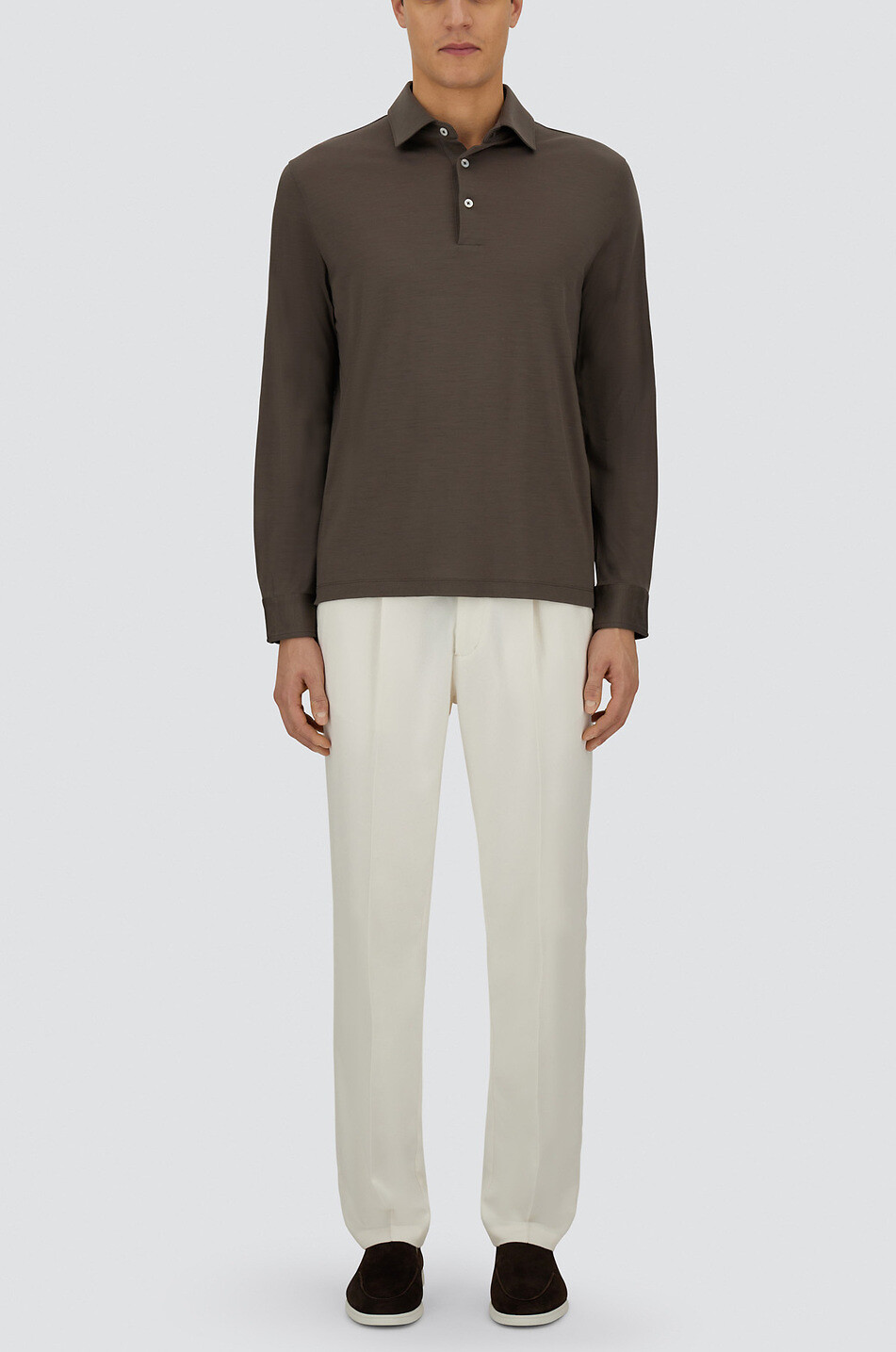 HERNO Resort wool long-sleeved polo shirt Men BROWN 3