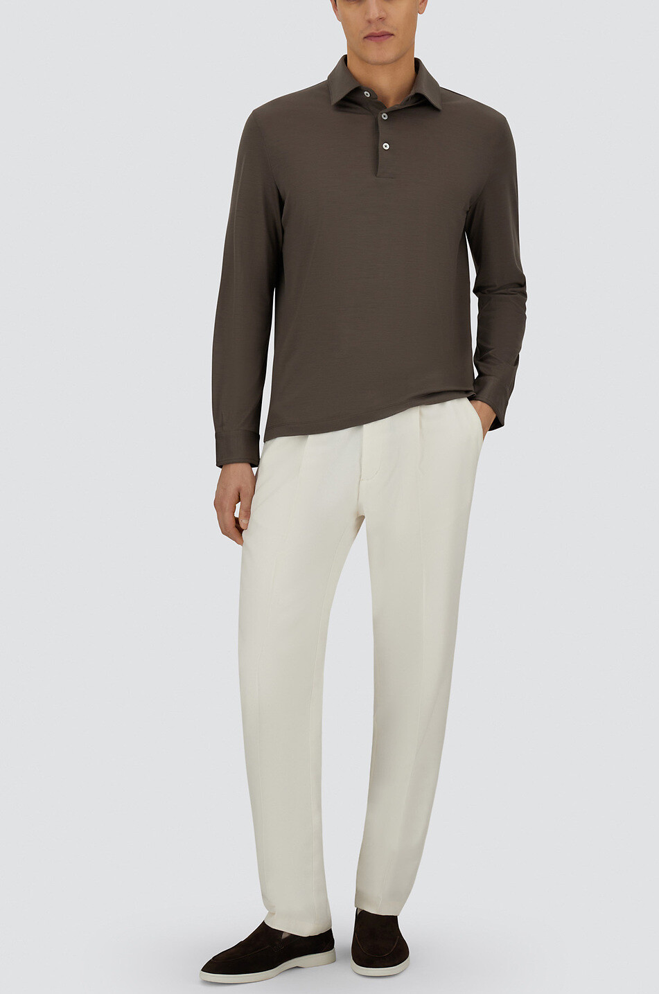 HERNO Resort wool long-sleeved polo shirt Men BROWN 7