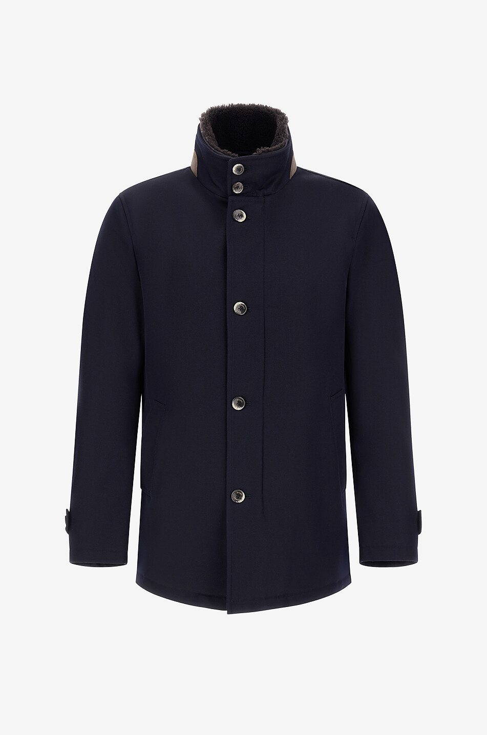HERNO Manteau court en laine à col montant doublé de peau lainée Homme BLEU FONCE 1