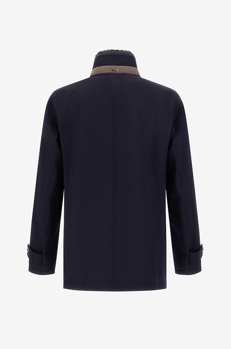 HERNO Manteau court en laine à col montant doublé de peau lainée Homme BLEU FONCE 2