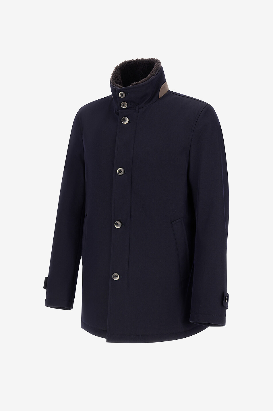 HERNO Manteau court en laine à col montant doublé de peau lainée Homme BLEU FONCE 3