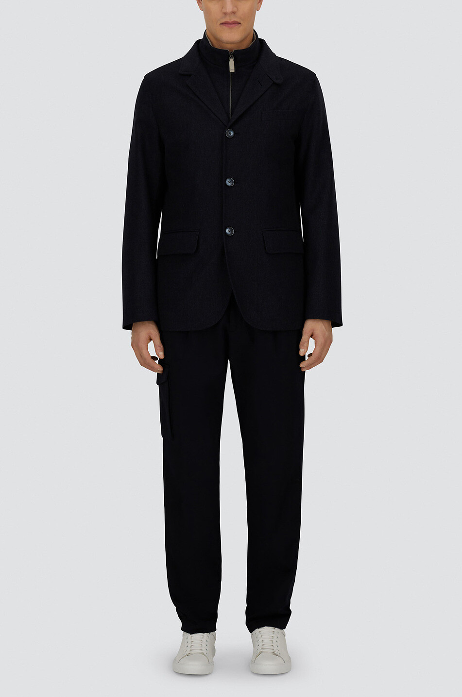 HERNO Blazer en soie et cachemire à plastron Resort Homme BLEU FONCE 3