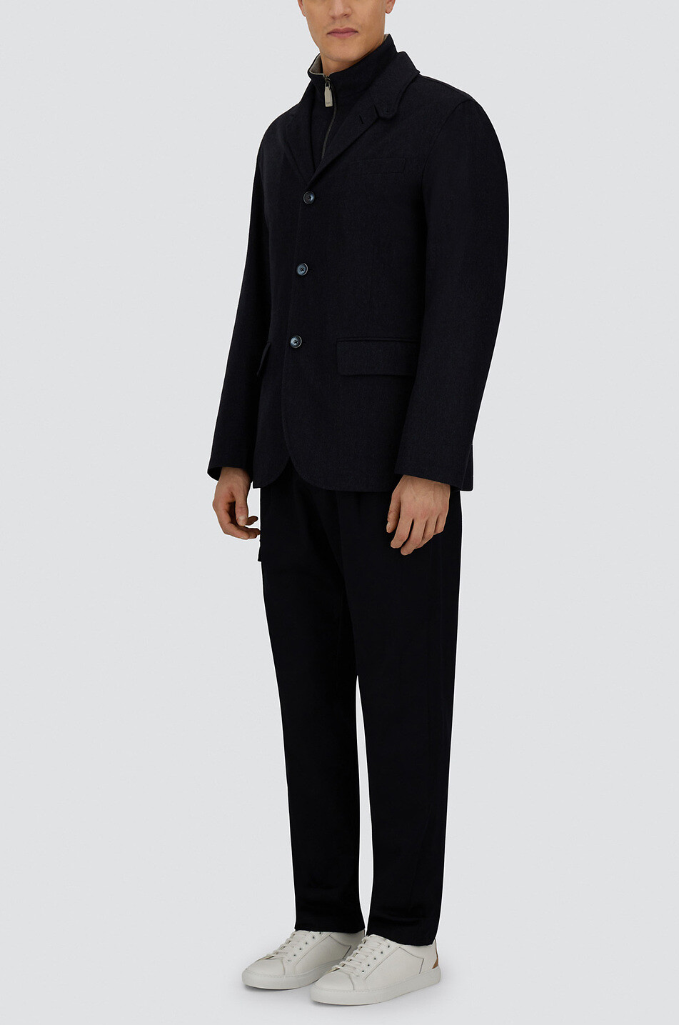 HERNO Blazer en soie et cachemire à plastron Resort Homme BLEU FONCE 5