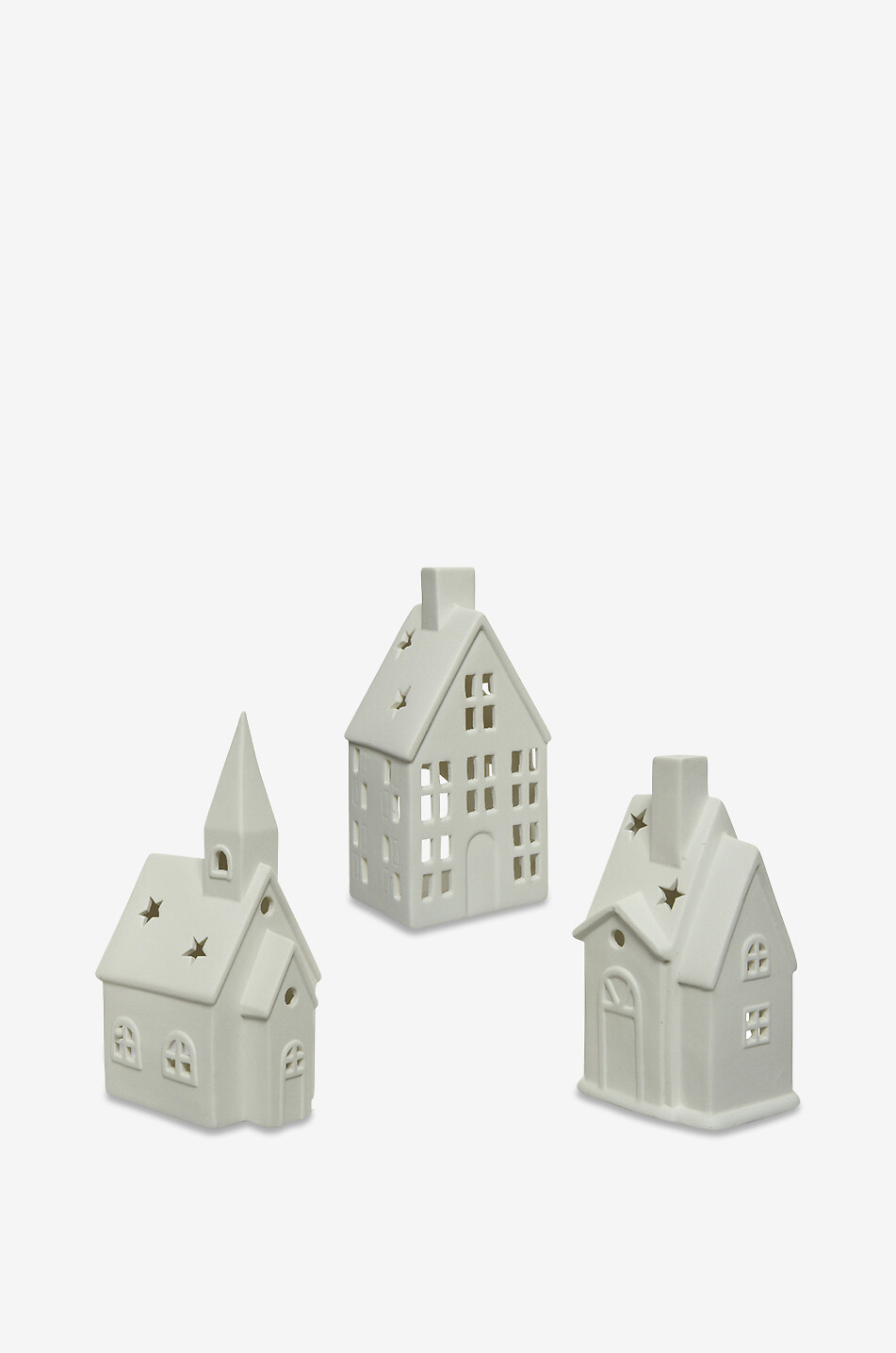 Houses set of 3 porcelain candle holders