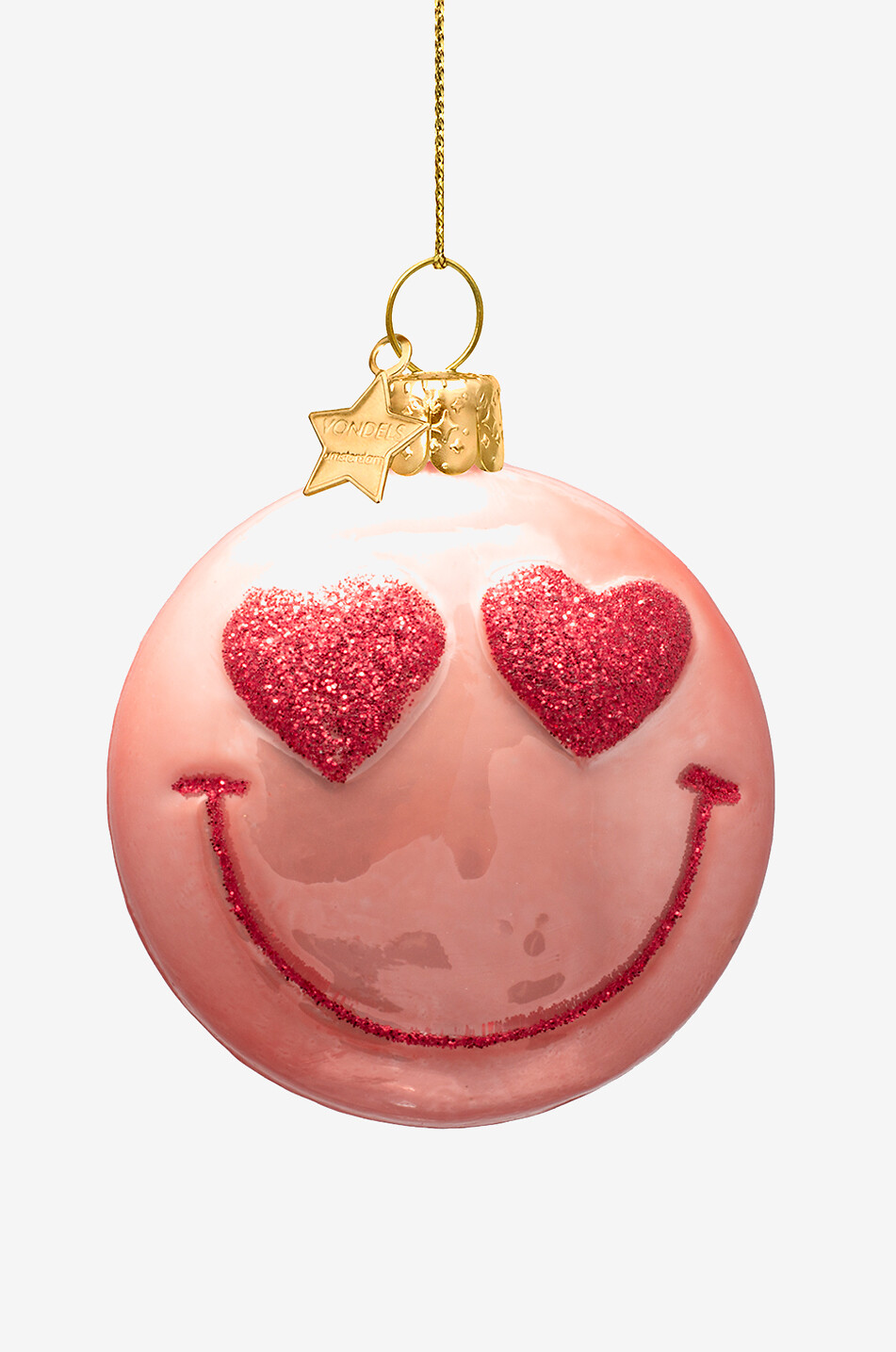 Boule de Noël en verre smiley rose orange