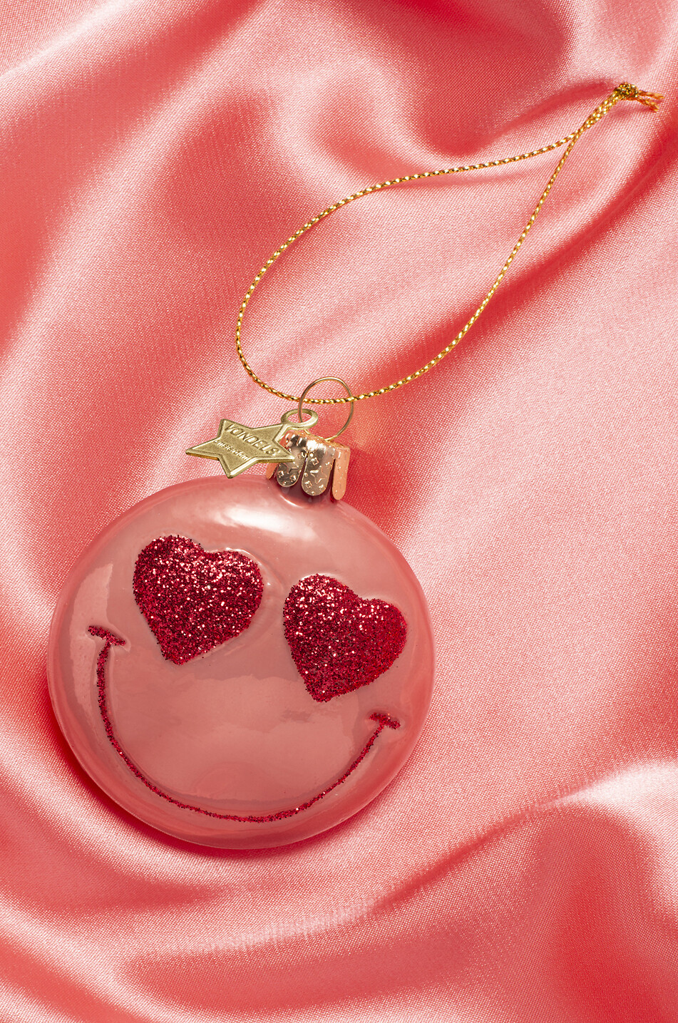 VONDELS Boule de Noël en verre smiley rose orange Maison ROSE 3
